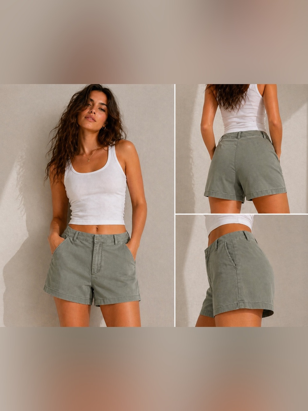 Anne Klein Jeans Womens Chino Shorts Size 14 Olive Green Casual